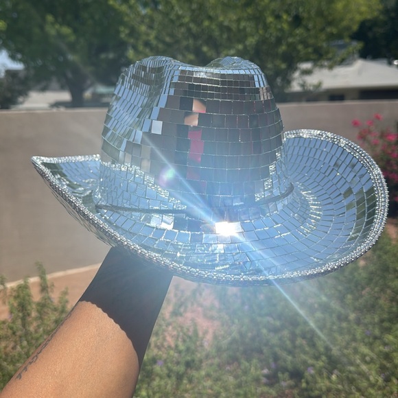 Silver Square Mirrored Disco Cowboy Hat